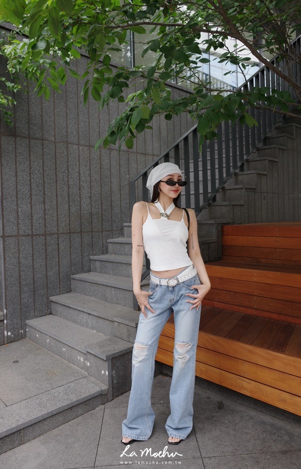 繞脖扣環平口棉質背心